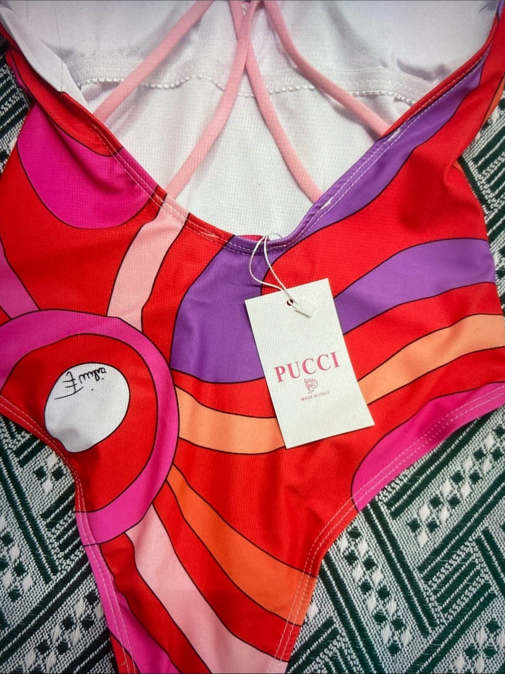 Emilio Pucci Vibrant Red Pink Purple Swirl One-Piece Swimsuit - Picture 3 of 8